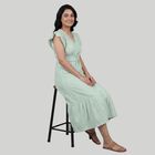 Women's Light Green Cotton Round Neck Floral Print Ruffle Sleeve Dress, Light Green, small