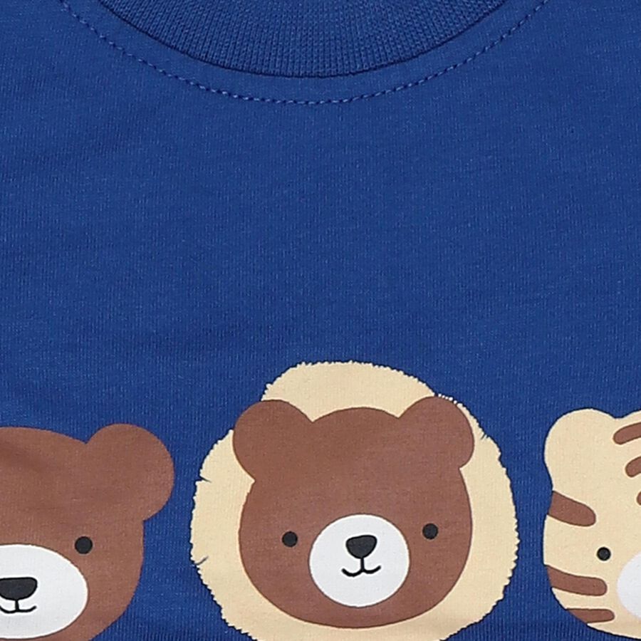 Infants' Blue 100% Cotton Round Neck Animal Printed Baba Suit, रॉयल ब्लू, large