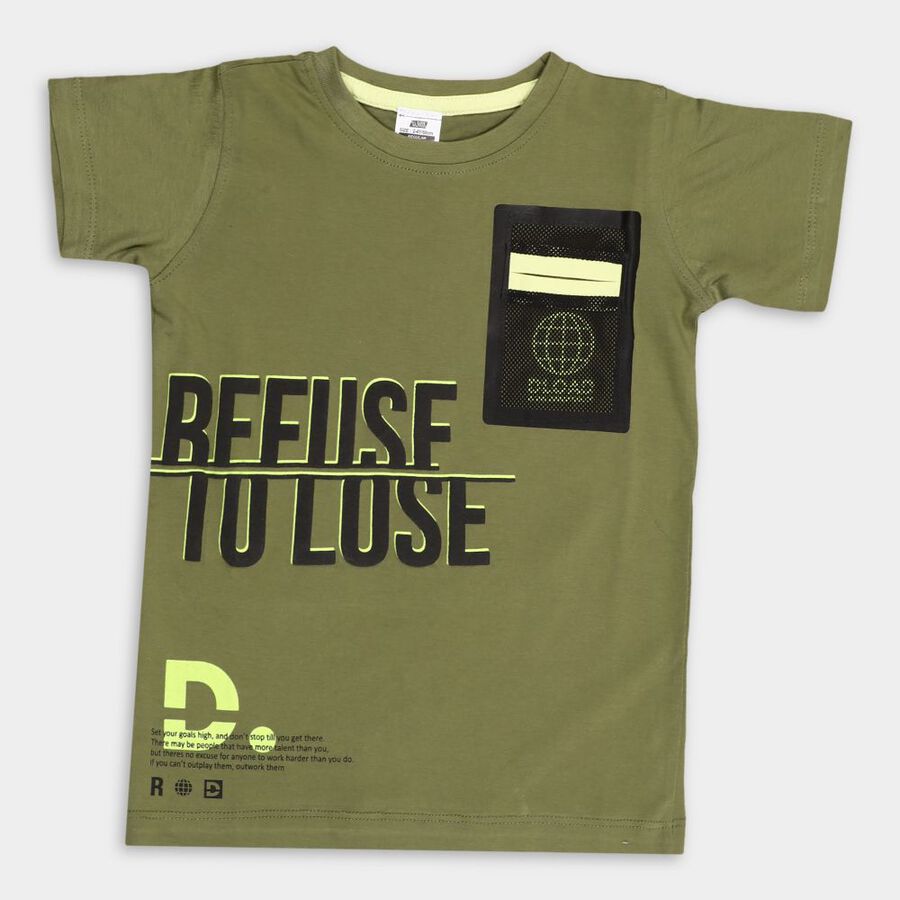 Boys' Cotton Half Sleeves T-Shirt, Olive, large image number null