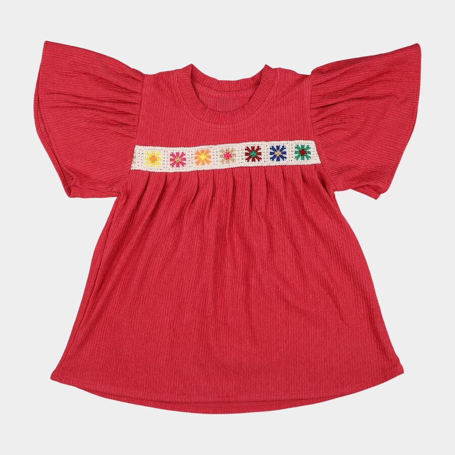 Girls Pink Round Neck Casual T-Shirt, Pink, large