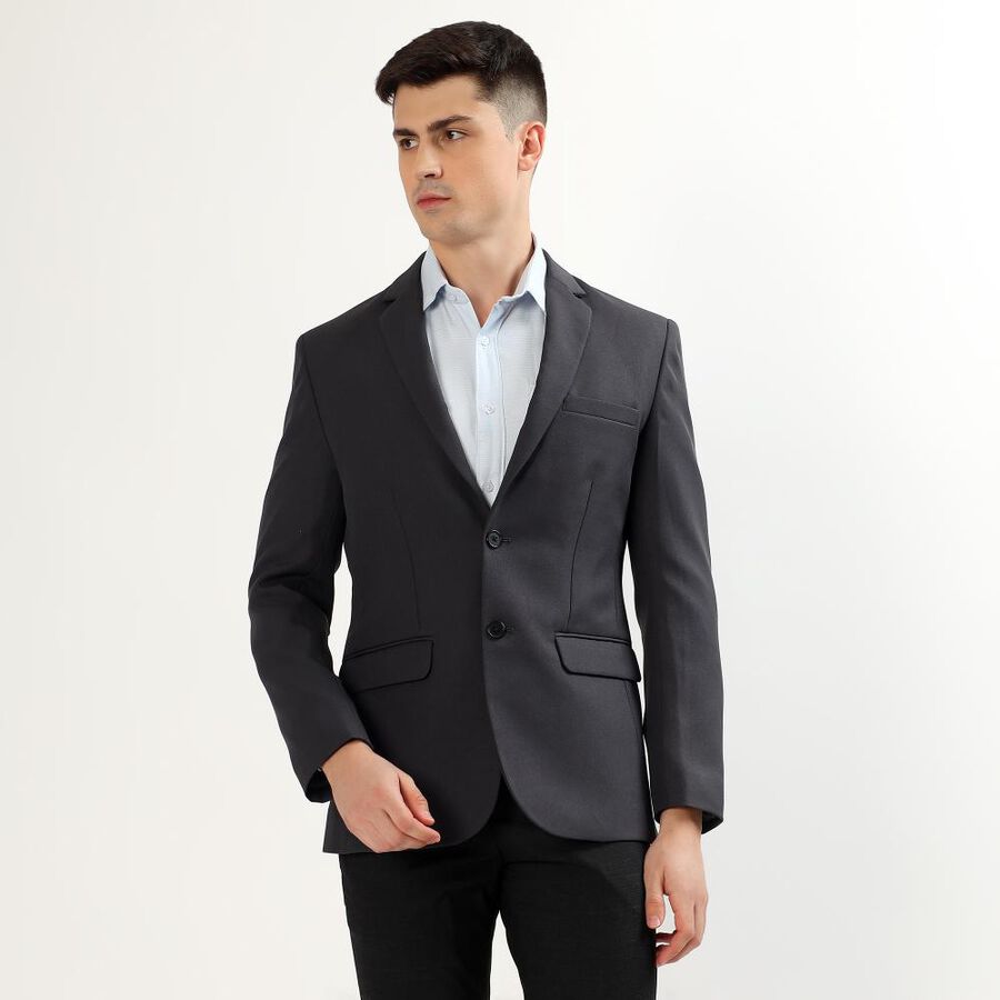 Men's Dark Grey Slim Fit Single-Breasted Blazer, Dark Grey, large image number null