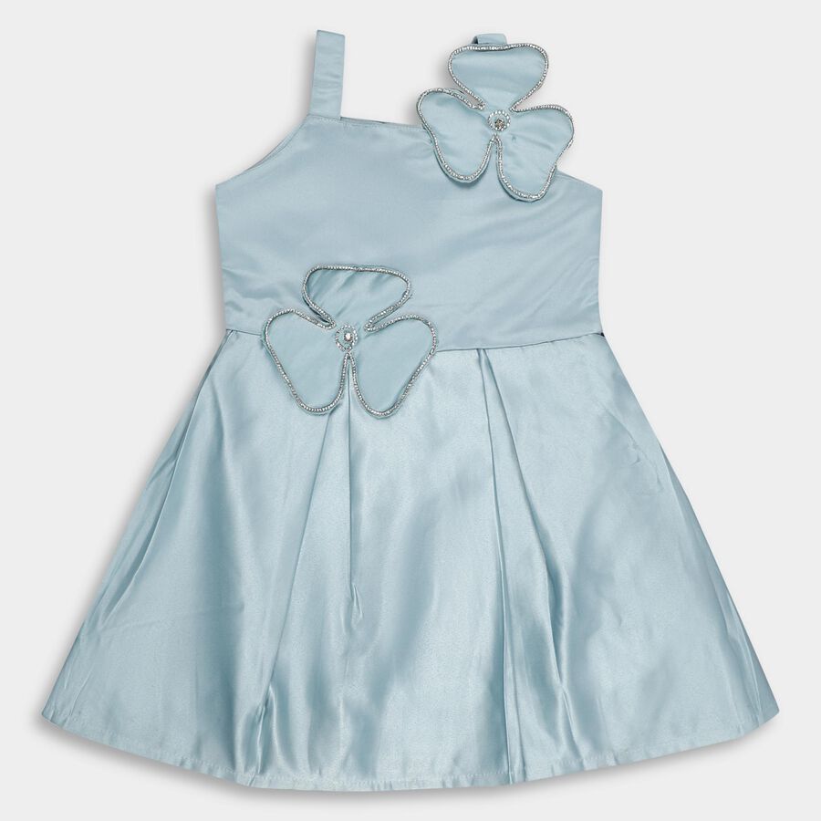 Girls' Light Sky Blue Rhinestone Embellished Party Wear Frock, Light Blue, large image number null