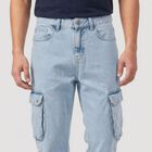 Men's Light Blue Cargo Fit Washed Jeans, हल्का नीला, small