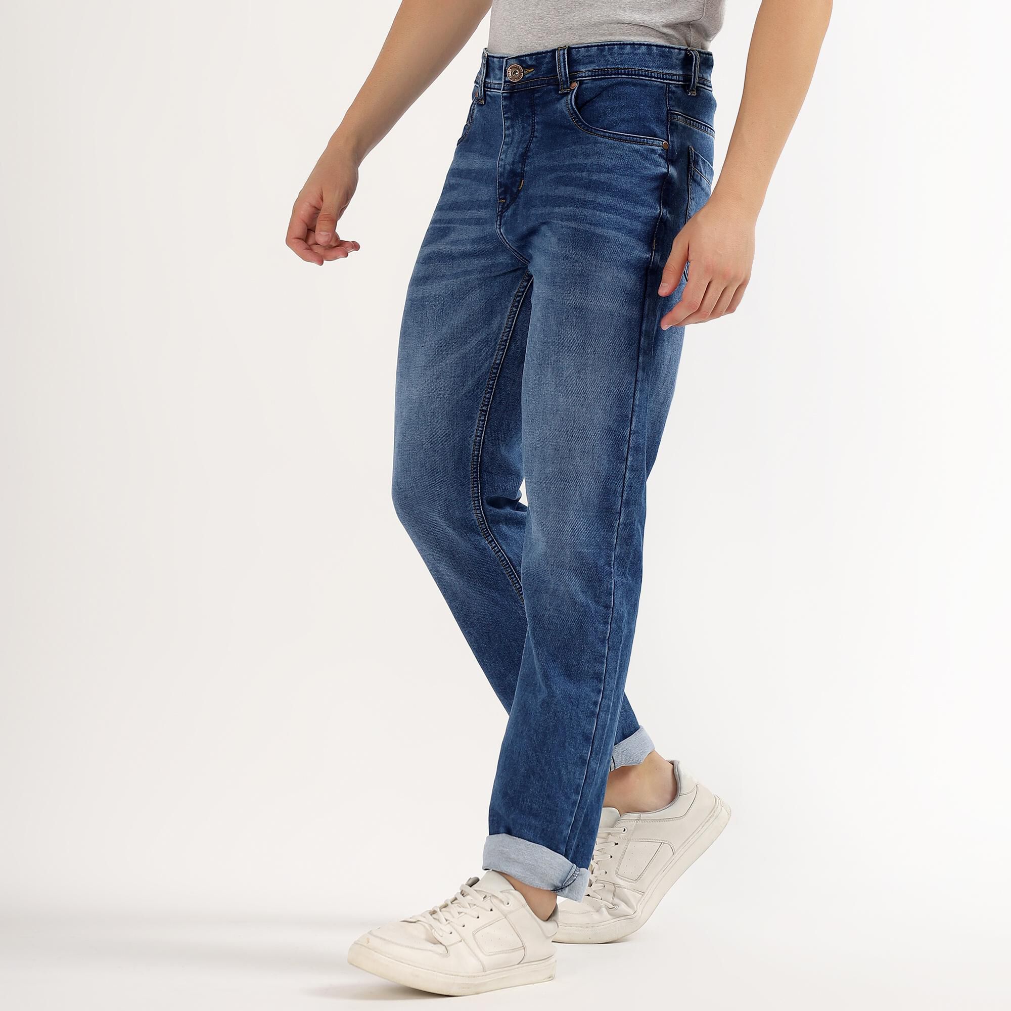 Wavelength Men's Stonewashed Blue Straight Fit Classic Jeans