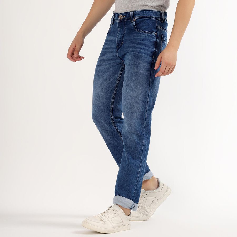 Men's Stonewashed Blue Straight Fit Classic Jeans, मध्यम नीला, large image number null
