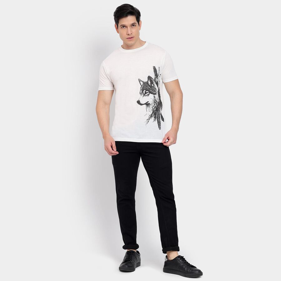 Men's Round Neck Half Sleeves T-Shirt, White, large image number null