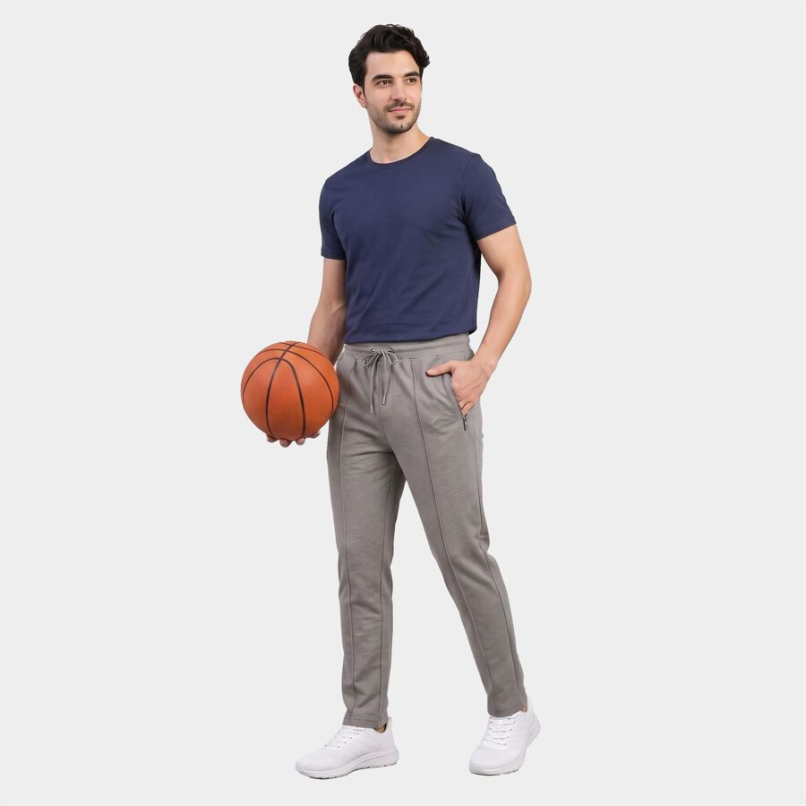 Men's Grey Slim Fit Zip Pocket Track Pants, मिश्रित हल्का ग्रे, large