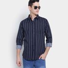 Cotton Stripes Casual Shirt, Navy Blue, small image number null