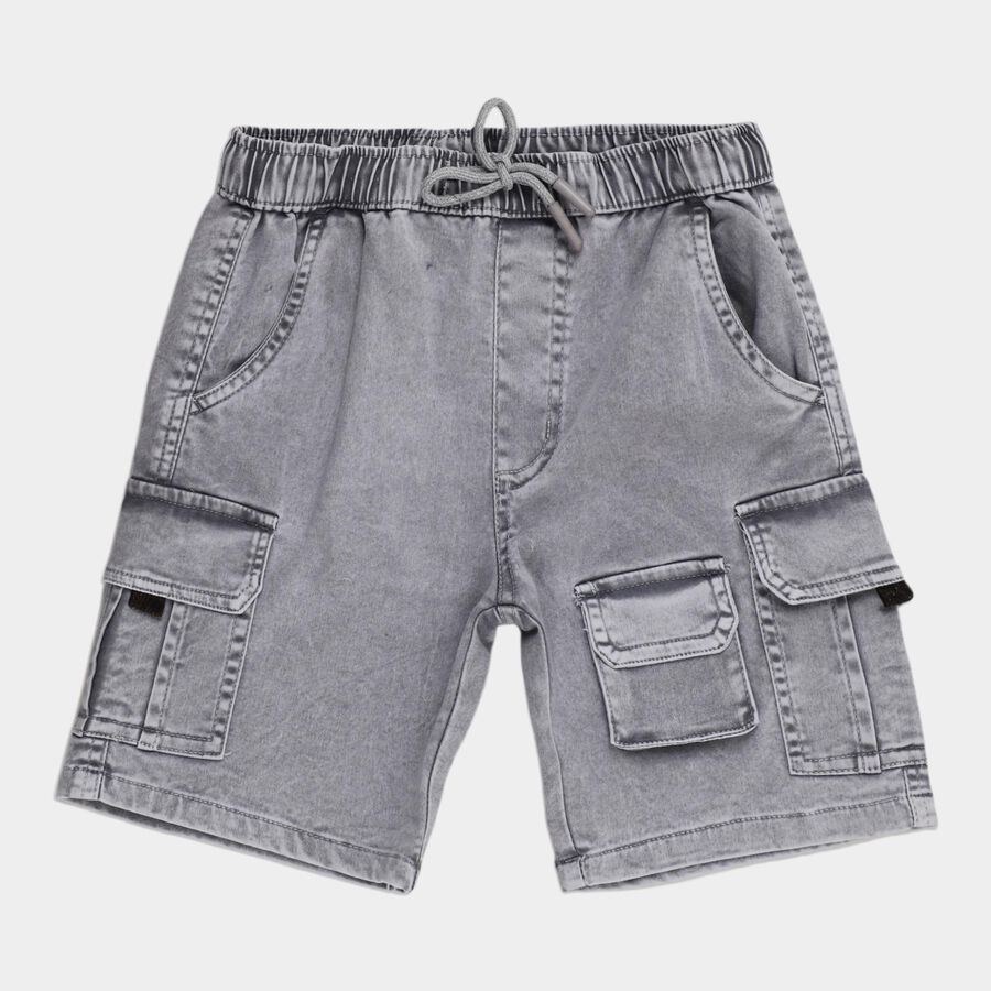 Boys Light Grey Regular Fit Printed Elastic Waist Bermuda Shorts, Light Grey, large