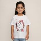 Girls Bright Snow White Cotton Round Neck Casual T-Shirt, White, small image number null