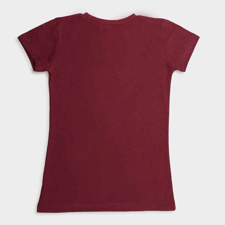 Girls Solid Short Sleeve T-Shirt, Wine, large image number null
