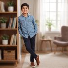 Boys' Light Blue Hooded Casual Shirt, Light Blue, small