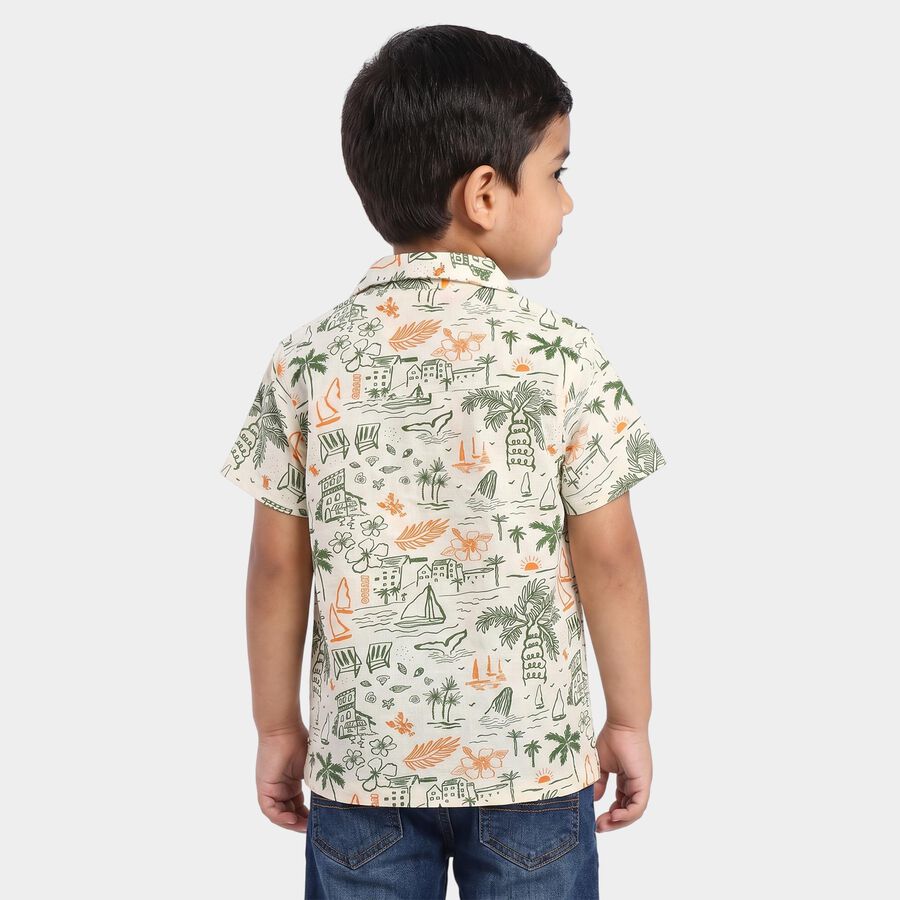 Boys' Mint Green Cotton Camp Collar Casual Shirt, Light Green, large