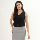 Women's Jet Black Classic Collar Casual Knot Front Shirt, Black, small