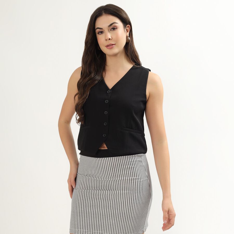 Women's Jet Black Classic Collar Casual Knot Front Shirt, Black, large