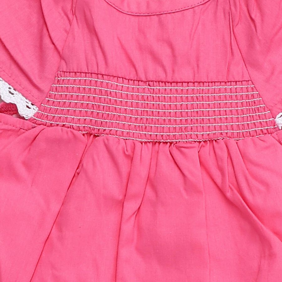 Infants' Bright Pink Cotton Smocked Embroidered Frock with Bloomers, हल्का गुलाबी, large