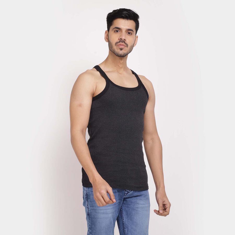 Cotton Solid Sleeveless Gym T-Shirt, Dark Grey, large image number null