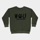 Boys Olive Green Crew Neck Graphic Sweatshirt, ओलिव, small image number null