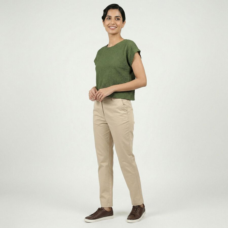 Women's Green Cotton Blend Top, Dark Green, large