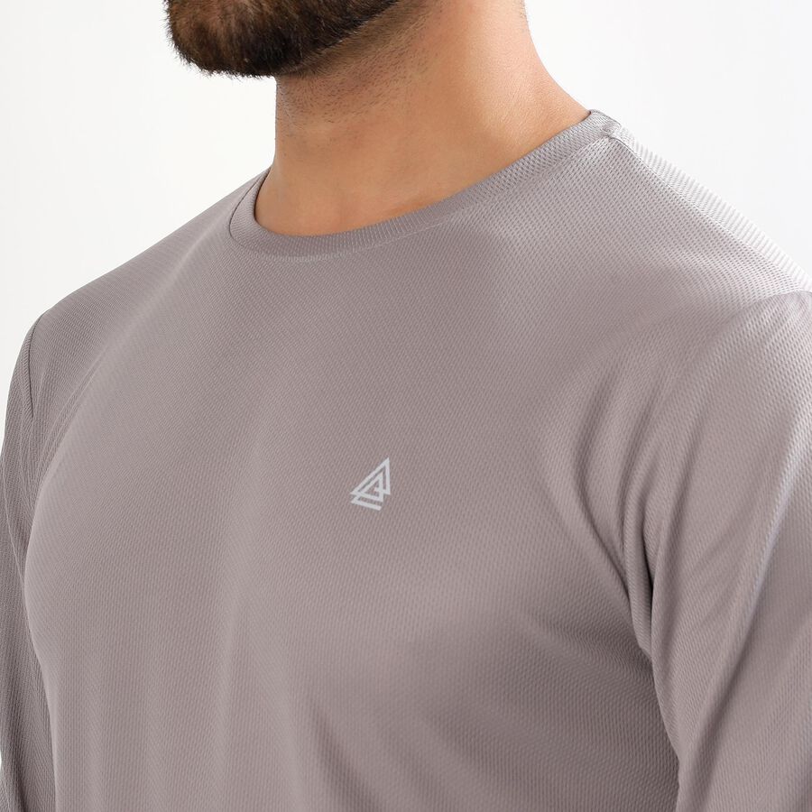 Men's Muted Grey Crew Neck Athleisure T-Shirt, गहरा ग्रे, large image number null