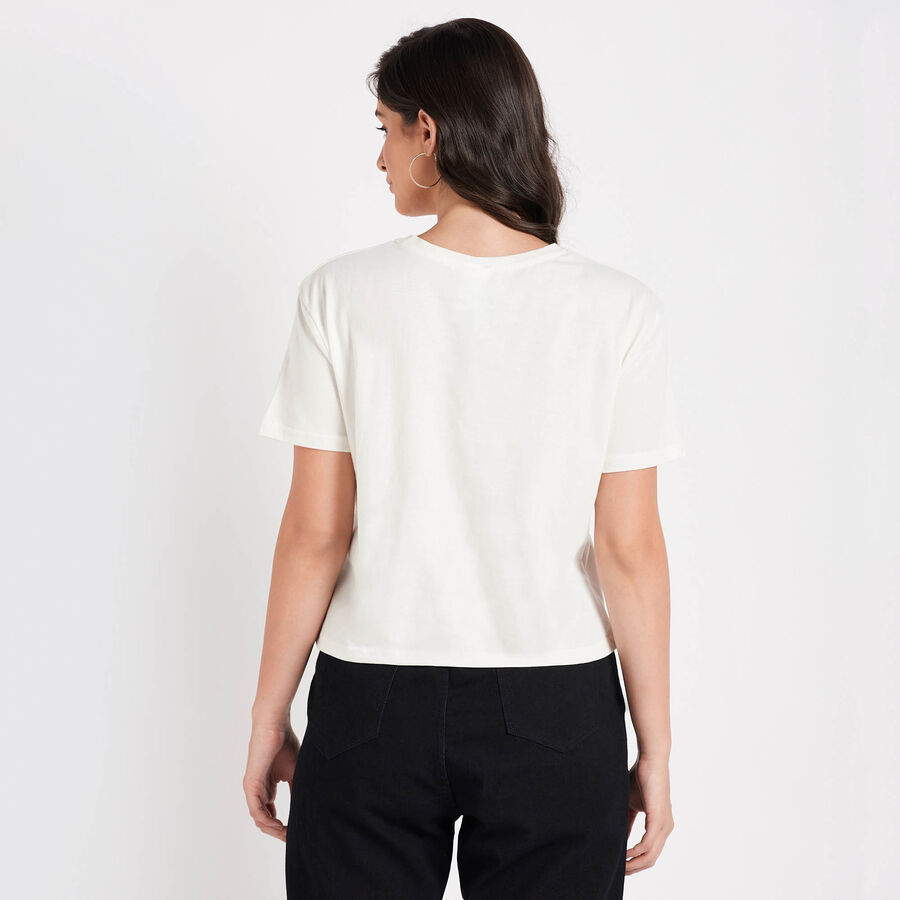 Cotton Round Neck T-Shirt, Off White, large image number null