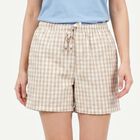 Women's Beige Regular Fit Checked Shorts, गहरा पीला, small