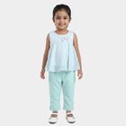 Girls' Mint Green Round Neck Striped and Floral Embellished Top and Capri Set, हल्का हरा, small