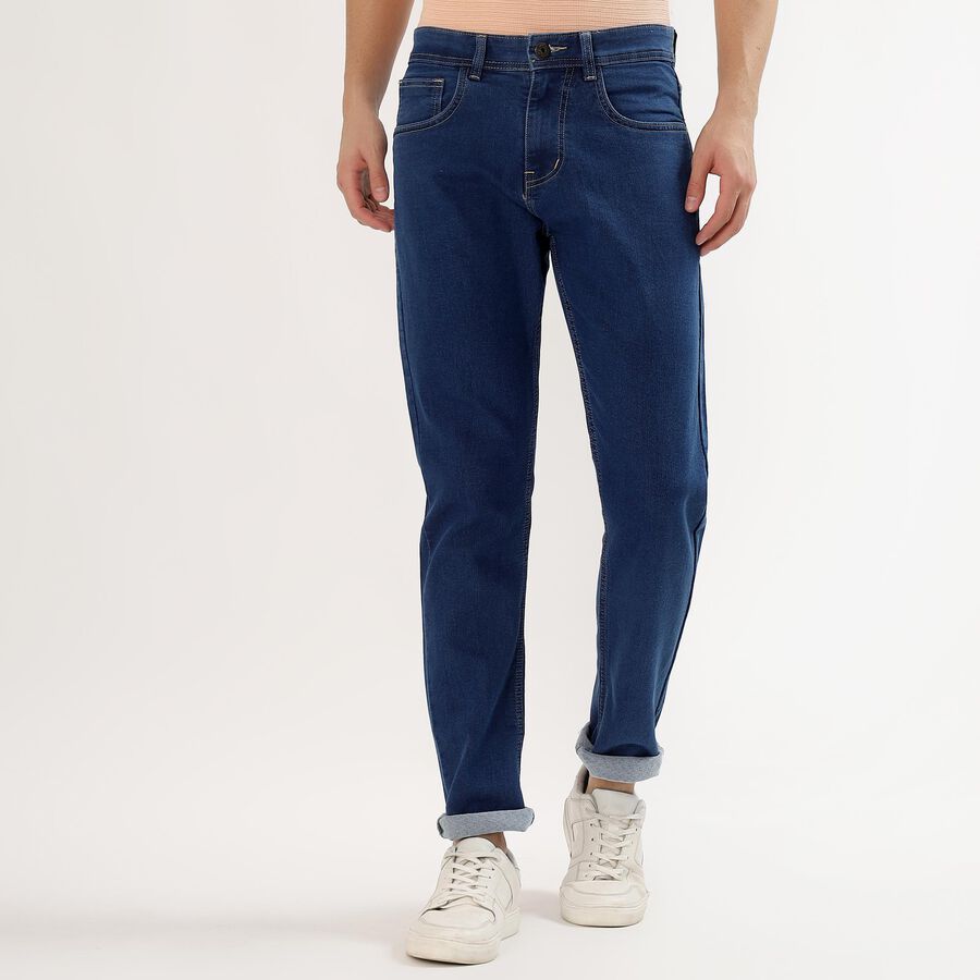 Men's Deep Blue Slim Fit Classic Jeans, Mid Blue, large image number null
