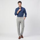 Men's Grey Flat-Front Formal Trousers, Light Grey, small
