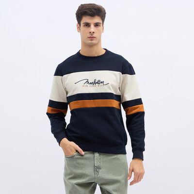 Men's Deep Midnight Navy Blue Crew Neck Casual Sweatshirt