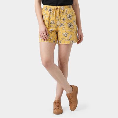 Women's Yellow Regular Fit Floral Printed Shorts