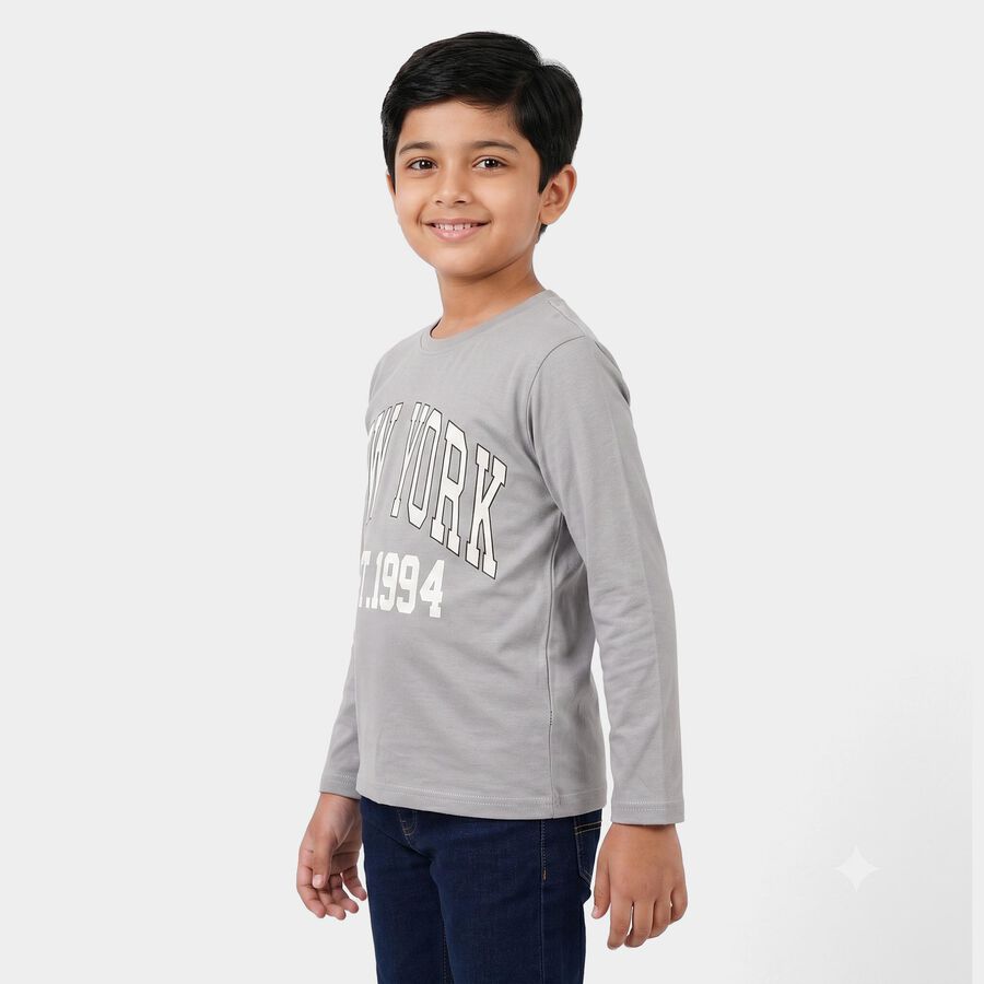 Boys Grey Crew Neck Regular Boys T-Shirt, हल्का ग्रे, large