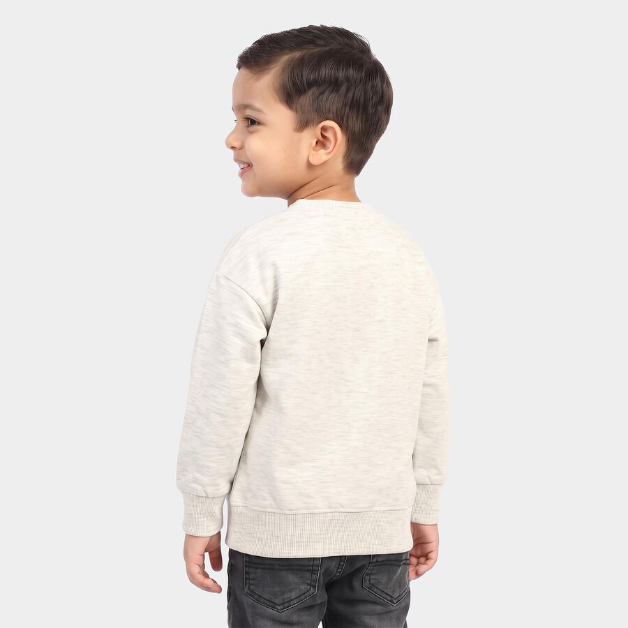 Boys Grey Crew Neck Graphic Print Sweatshirt, Melange Light Grey, large