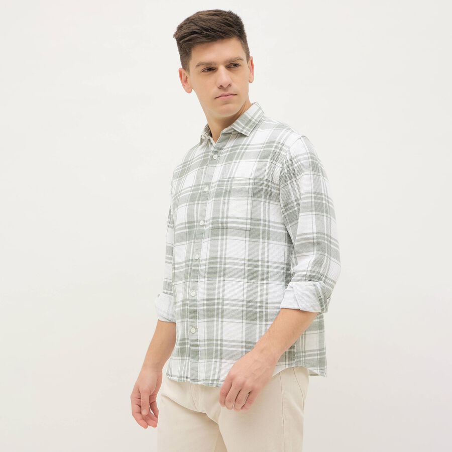 Men's Light Sage Green Cotton Button Down Casual Shirt, Light Green, large