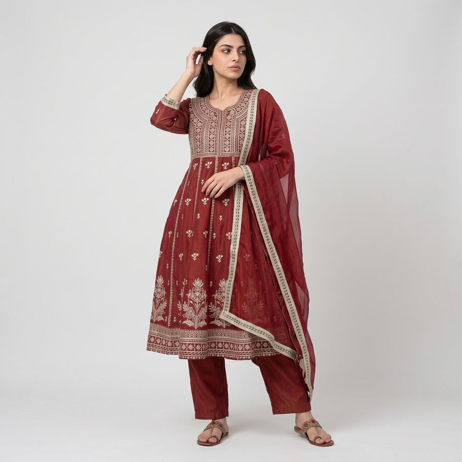 Women's Wine Ethnic Set, Wine, large