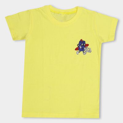 Kids' Bright Yellow Cotton Round Neck Casual T-Shirt