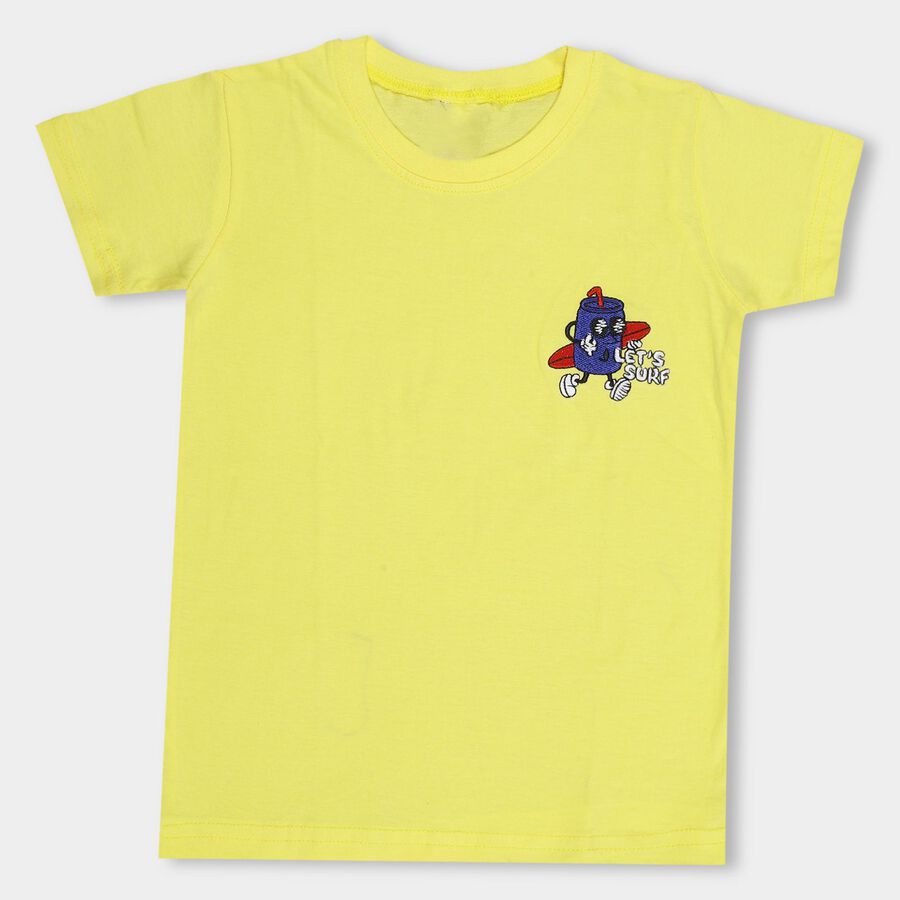 Kids' Bright Yellow Cotton Round Neck Casual T-Shirt, Yellow, large image number null