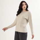 Women's Oatmeal Crew Neck Casual Pullover, ऑफ व्हाइट, small image number null