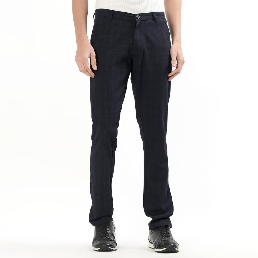 Men's Slim Fit Casual Trousers, नेवी ब्लू, large