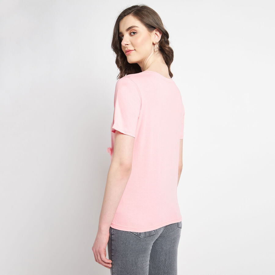 Cotton Round Neck T-Shirt, Pink, large image number null