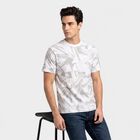 Men's White Round Neck Regular Printed T-Shirt, White, small
