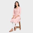 Women's Pink V-Neck Embroidered Kurta, गुलाबी, small