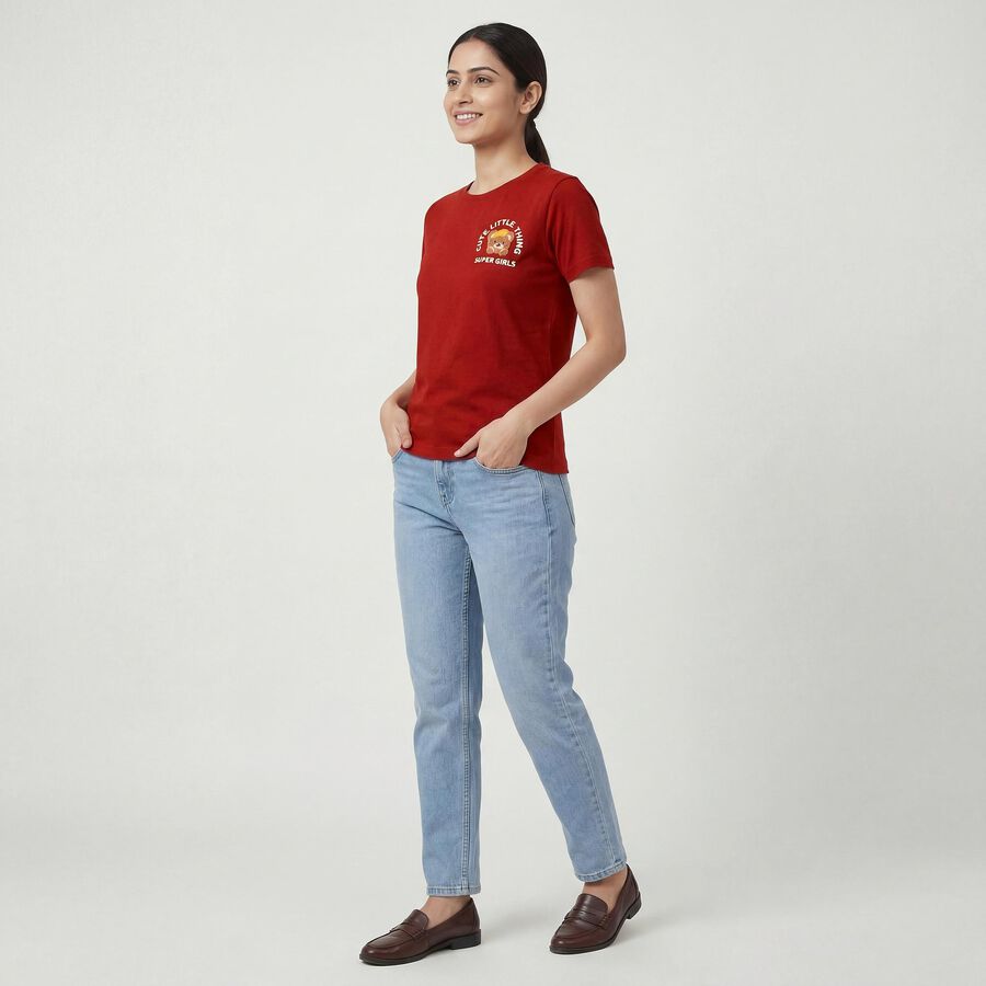 Women's Maroon Cotton Round Neck Casual T-Shirt, मरून, large
