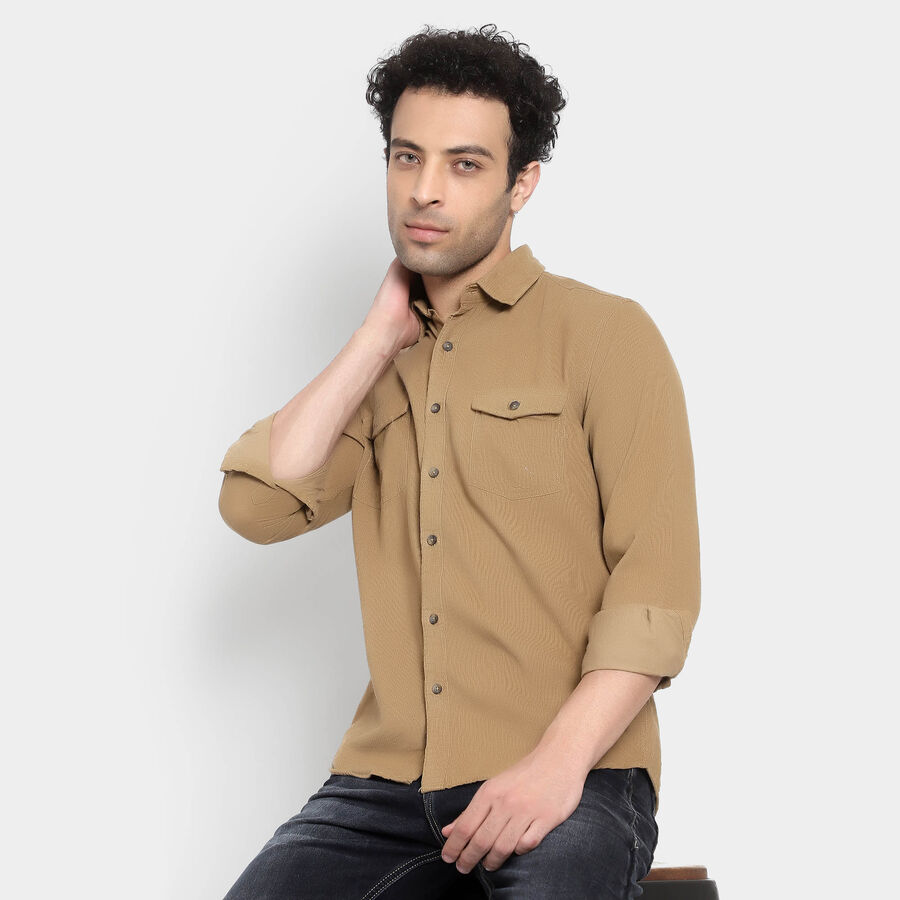 Cotton Solid Casual Shirt, Brown, large image number null