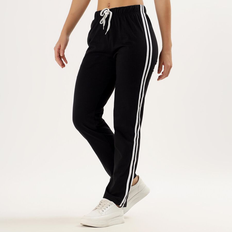 Women's Jet Black Regular Fit Track Pants, Black, large image number null