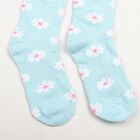 Women's Light Blue Regular Fit Floral Crew Socks, Mid Blue, small