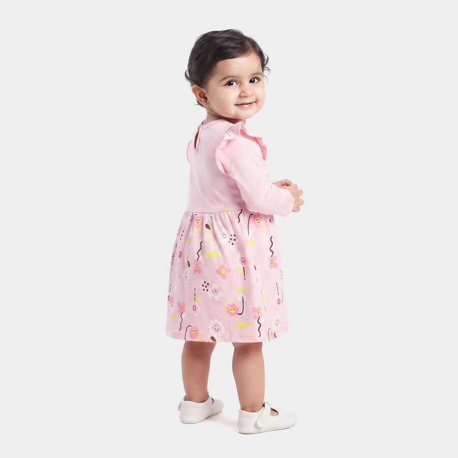 Infants' Pink Floral Printed Fit and Flare Frock, Light Pink, large