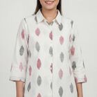Women's White Cotton Notch Neck Floral Printed Kurti, Off White, small