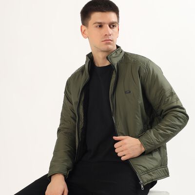 Men's Muted Olive High Neck Casual Jacket