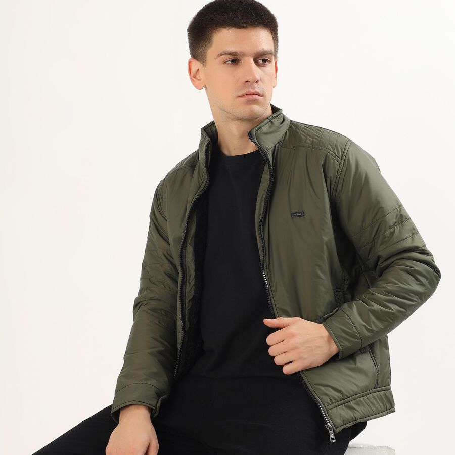 Men's Muted Olive High Neck Casual Jacket, Olive, large image number null